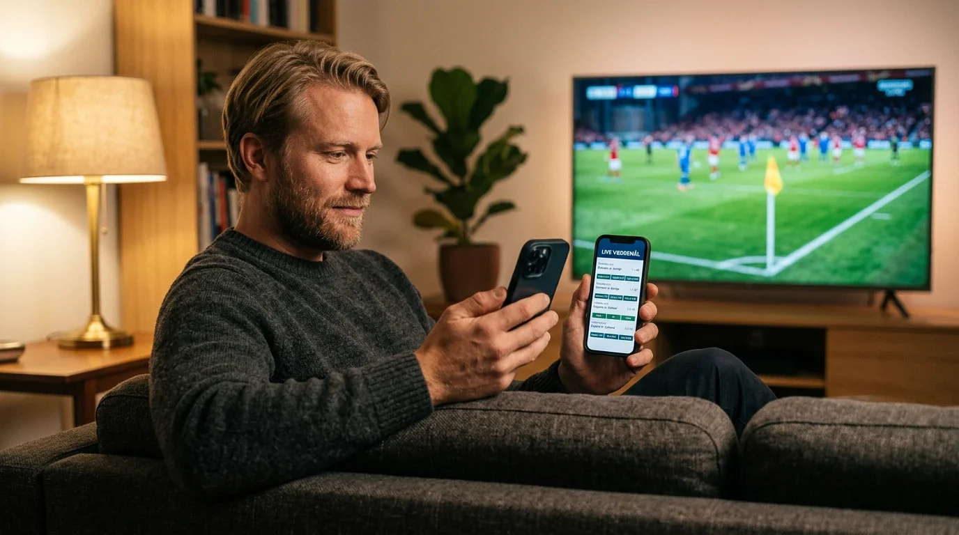 Dansk spiller følger en fodboldkamp på mobilen og placerer en live-indsats