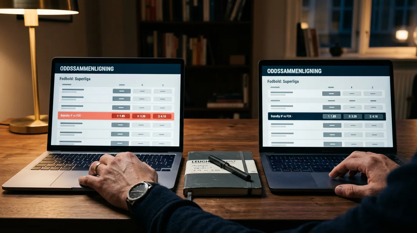 Betting-analytiker sammenligner odds på to skærme med datadrevet metode
